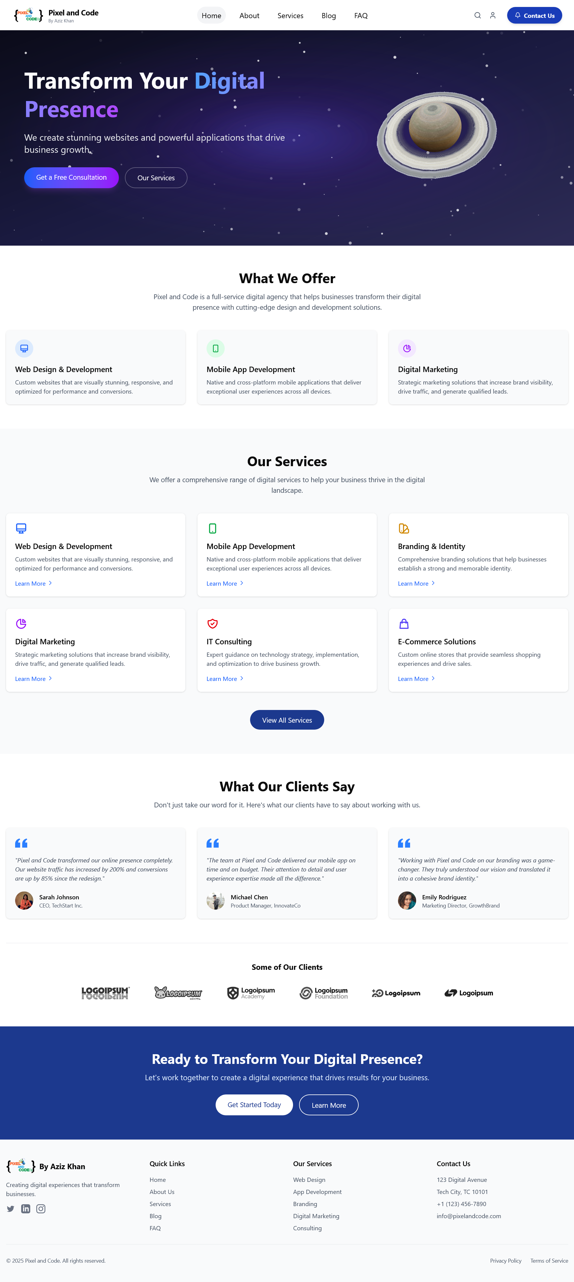 Pixel and Code Agency Website
